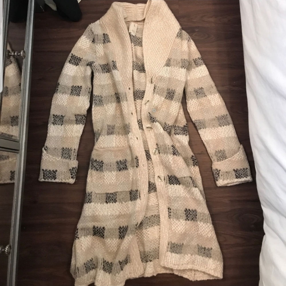Anthropologie Long Cotton Wool Cardigan
